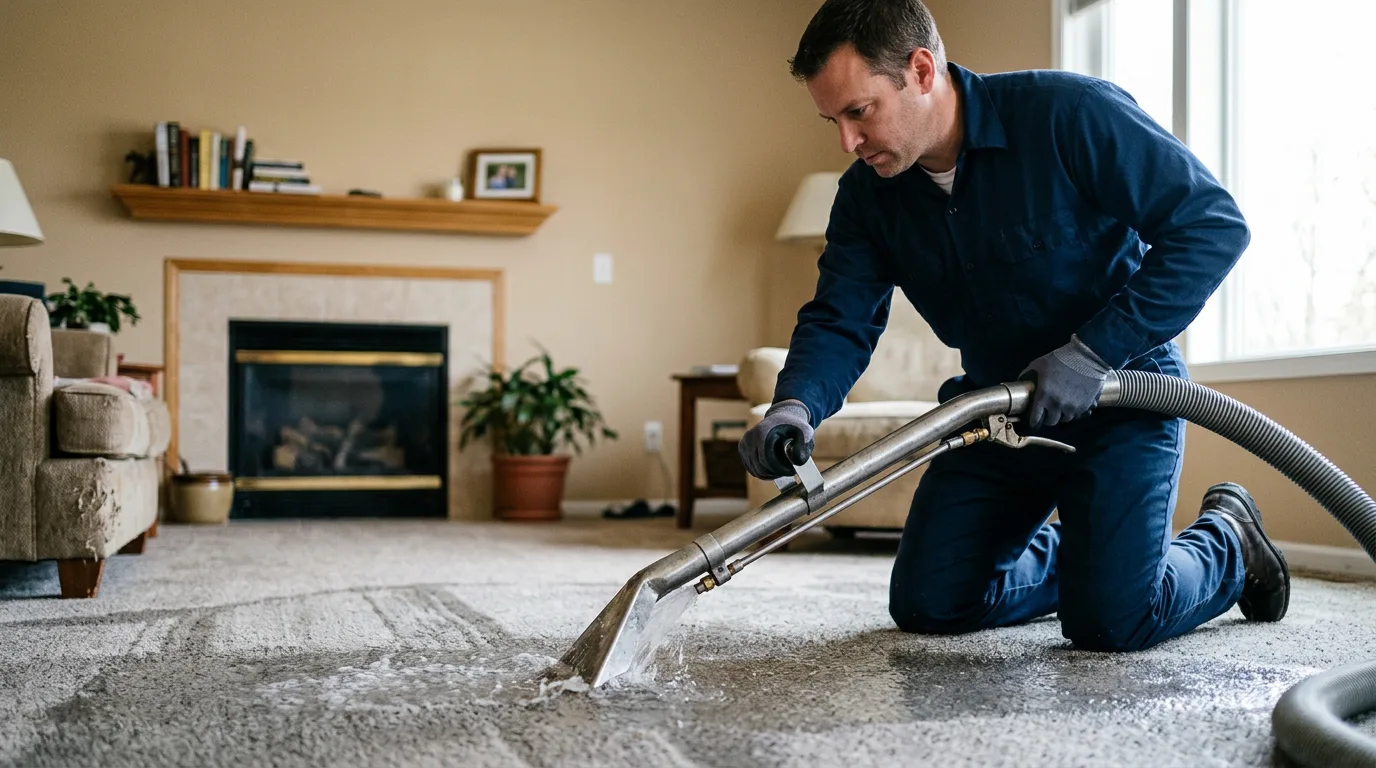 Water damage restoration technician working near New Carlisle, IN